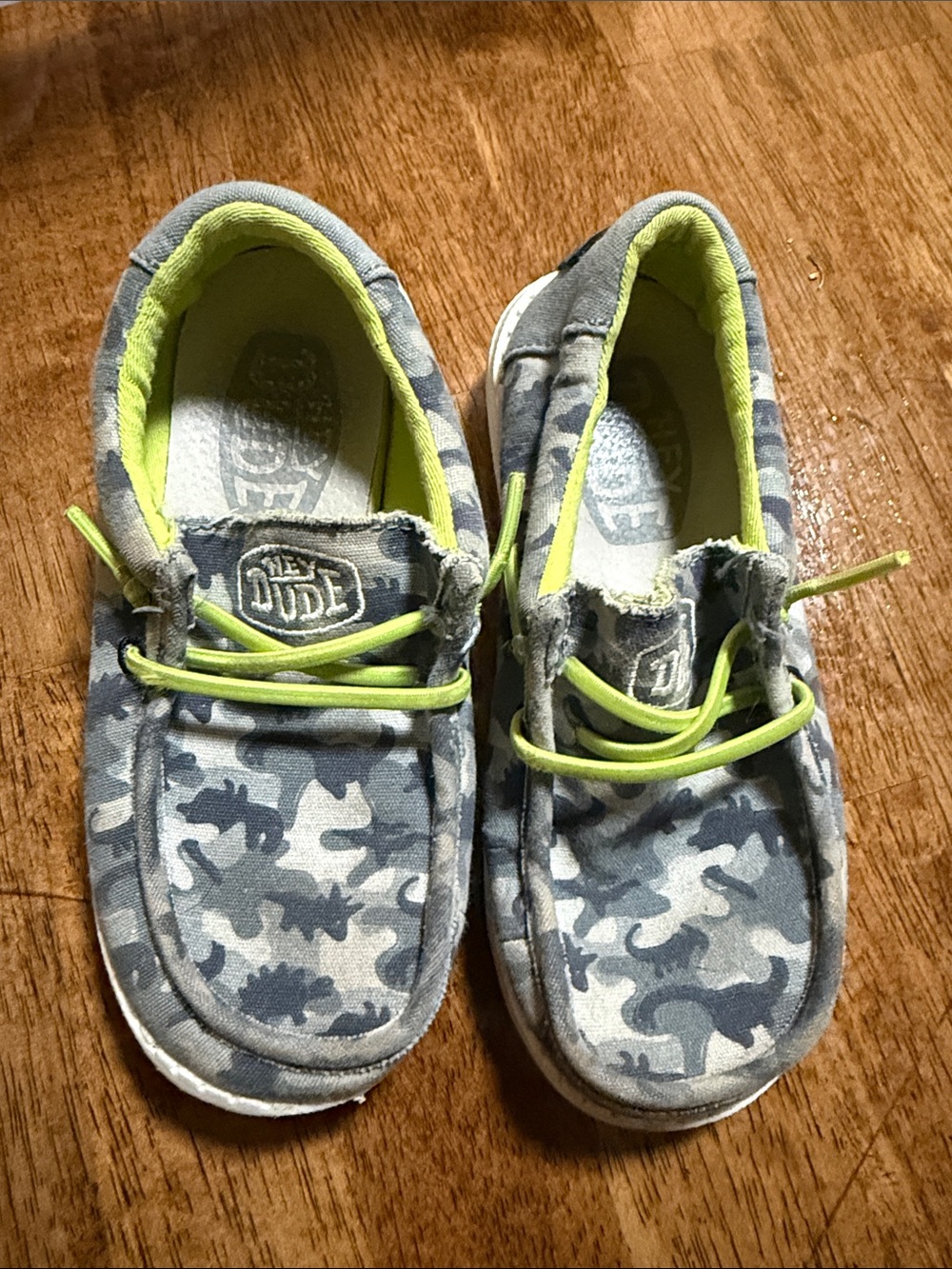 Hey Dude Kids Grey Camo Slip-On Sneakers with Lime Accents